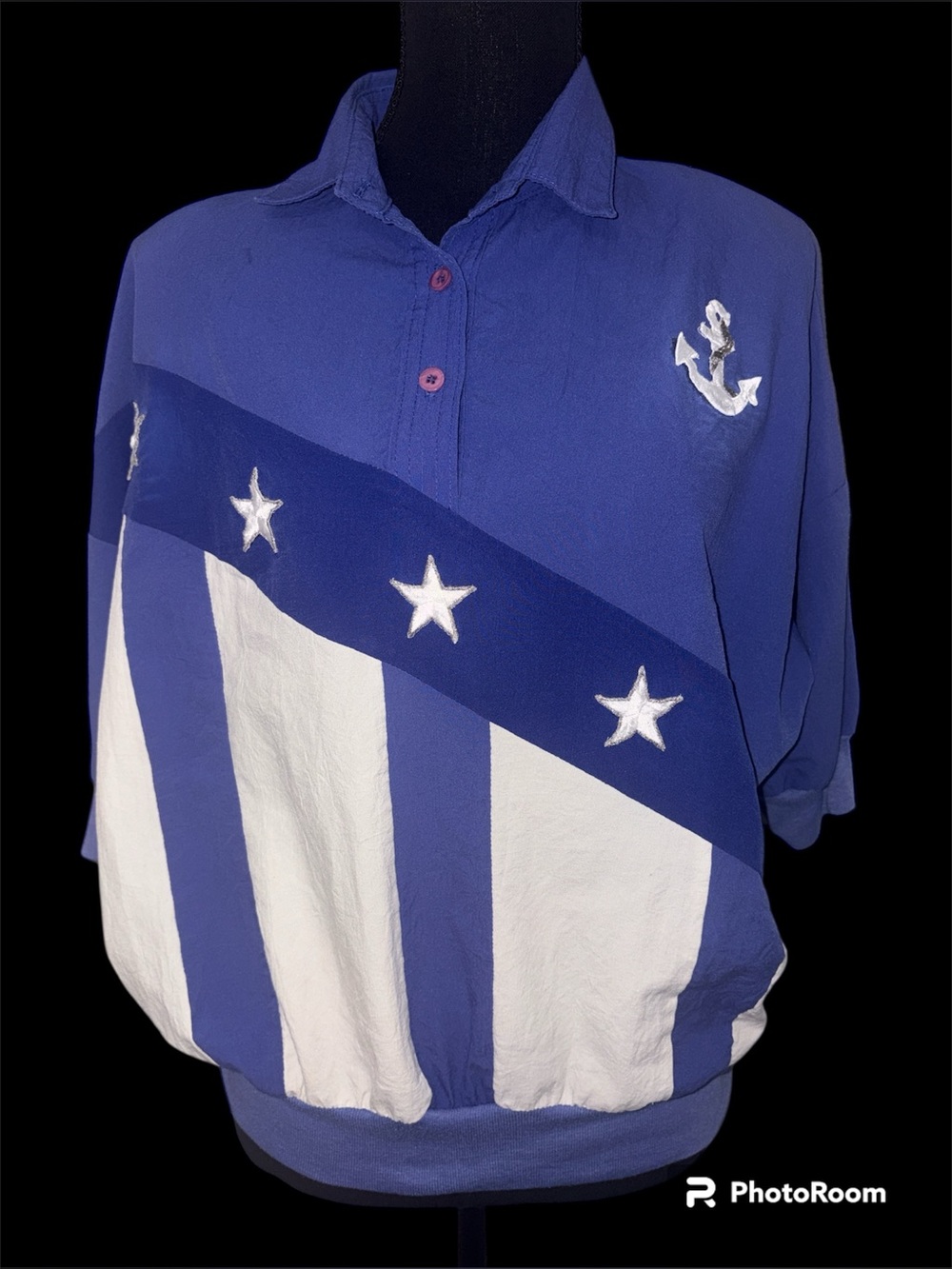 EUC Cortiva retro vintage 80s top shirt blue vtg 80’s short sleeve yacht rock